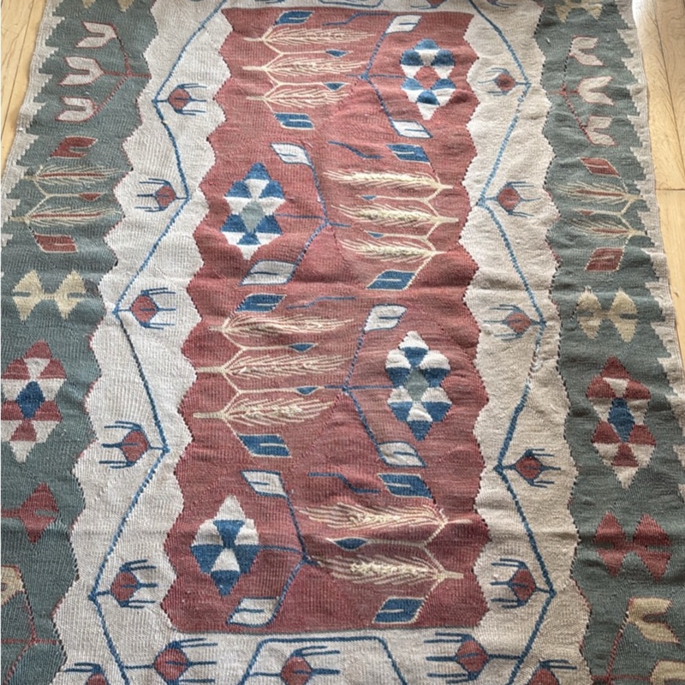Kilim Rug Antique from Scotland Antique Wheat weaving 45 inches x 67 inches
